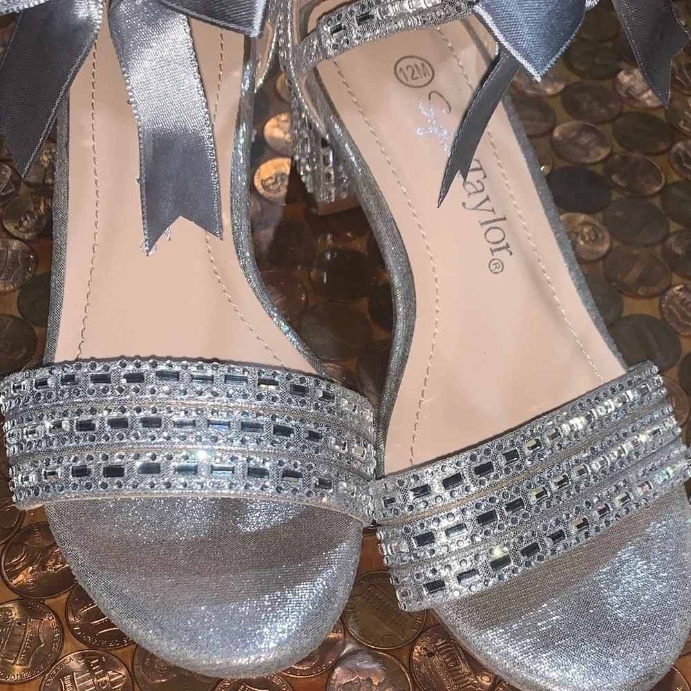 Elegant Silver Kids Dress Shoes with Bow- Bundle of 2 pairs